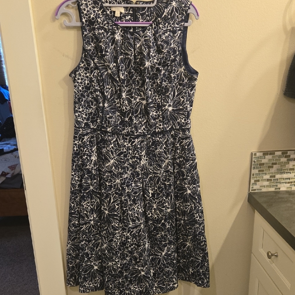 Talbots Black and White Sleeveless A-Line Midi Dress